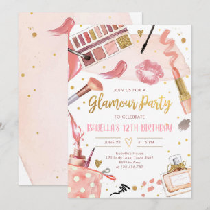 Glamor Party Glitz Glam Spa Girl Makeup Birthday Inbjudningar