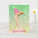 Glamor Party Goose "For Sister" Birthday Kort<br><div class="desc">Skicka ett kort till din speciella syster som hon kommer att minnas med den här glam-festgåsen. Anpassa meddelandena och ha roligt! Tack så mycket för tittar. ©Christine Greenspan</div>