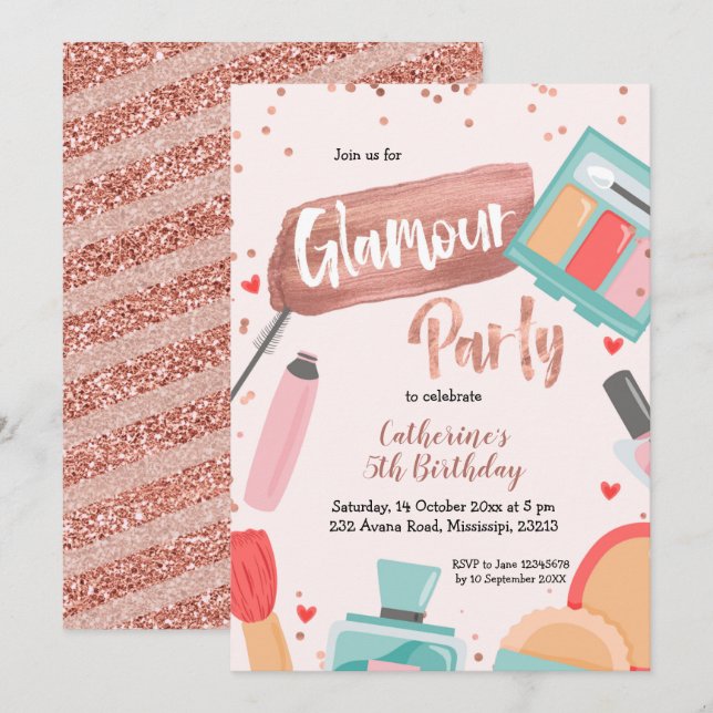Glamor party ro guld födelsedagsinbjudan inbjudningar (Fram/baksida)