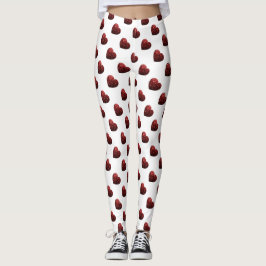 Glamor Red Glitter sparkles Heart mönster white Leggings