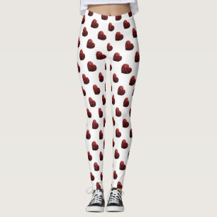 Glamor Red Glitter sparkles Heart mönster white Leggings