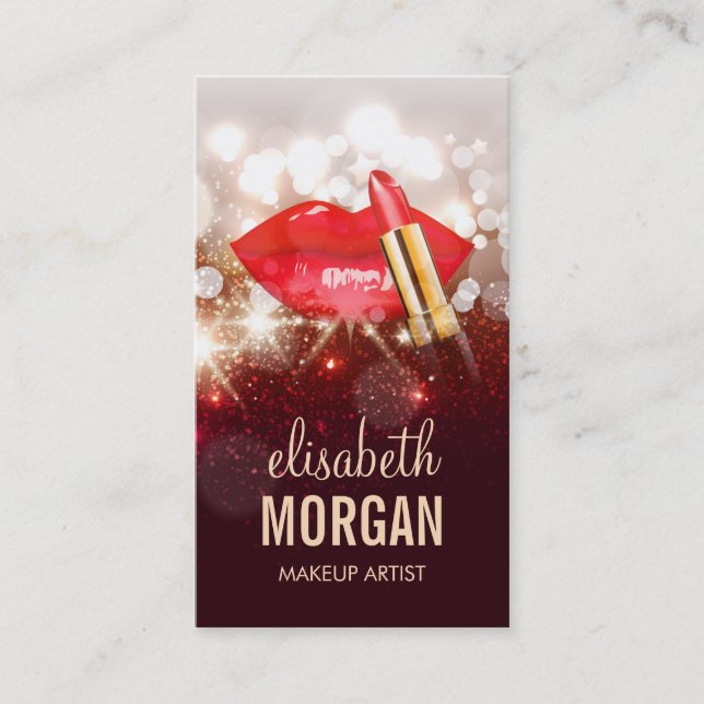 Glamor Red Läppar Guld Glitter Gnistra  Makeup Art Visitkort (Framsida)