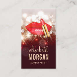 Glamor Red Läppar Guld Glitter Gnistra  Makeup Art Visitkort