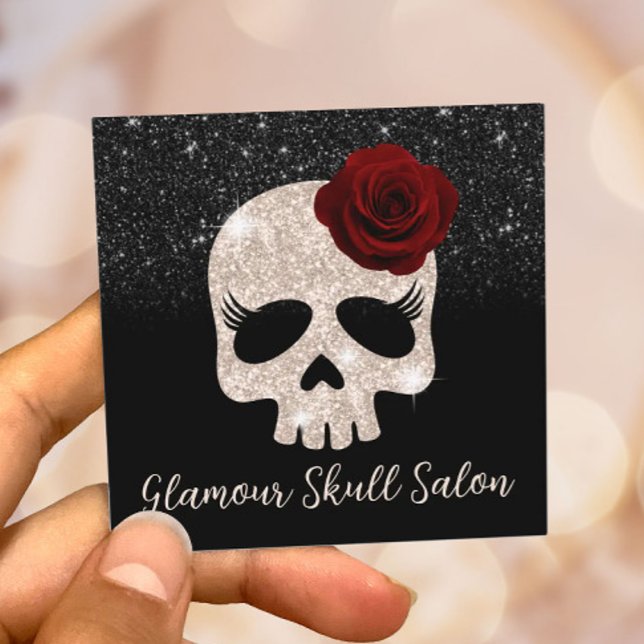 Glamor Ro Guld Glitter Skull Beauty Salon & SPA Fyrkantigt Visitkort (Skapare uppladdad)