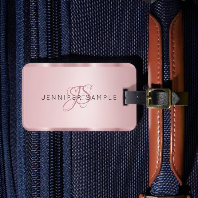 Glamor Ro Guld Monogrammed Modern Elegant Bagagebricka (Framsida Insitu 4)