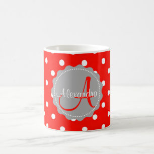 Glamor röd vit polka punkt monogram inledande nam kaffemugg