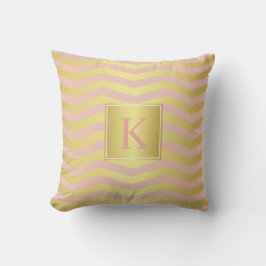 Glamor Rosa och Guld Chevrons med Monogram Kudde
