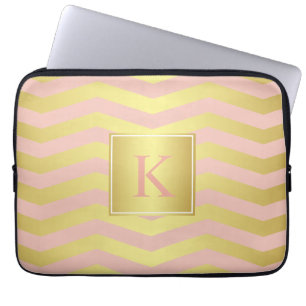 Glamor Rosa och Guld Chevrons med Monogram Laptop Fodral