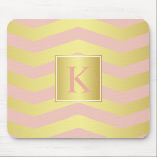 Glamor Rosa och Guld Chevrons med Monogram Musmatta