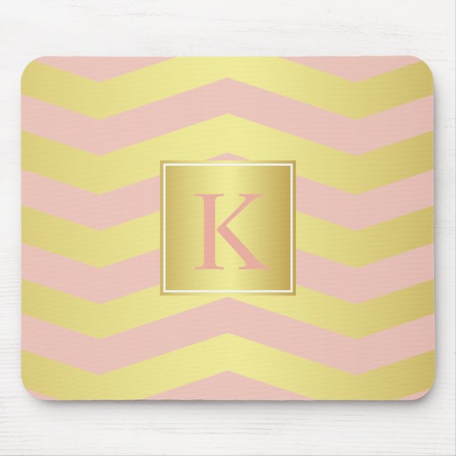 Glamor Rosa och Guld Chevrons med Monogram Musmatta (Framsidan)