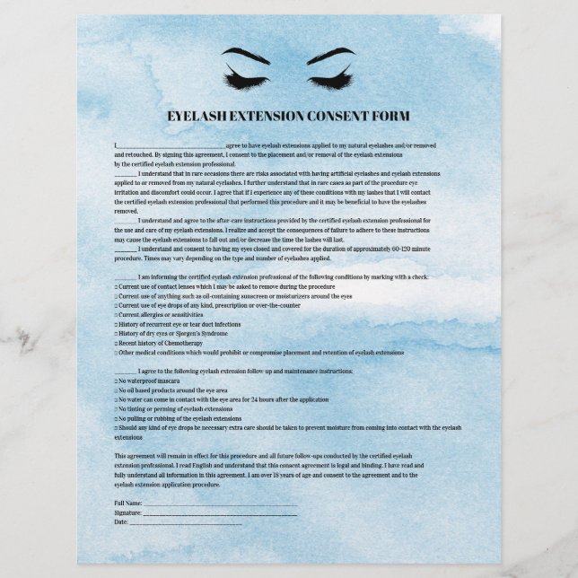 Glamora Azure EYELASH EXTENSION CONSENT FORM Reklamblad (Framsidan)