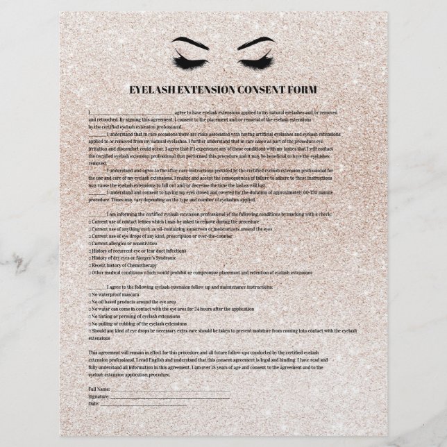 Glamora EYELASH EXTENSION CONSENT FORM Reklamblad (Framsidan)