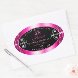 Glamora Girly Rosa Product Labels Diamonds Black Ovalt Klistermärke