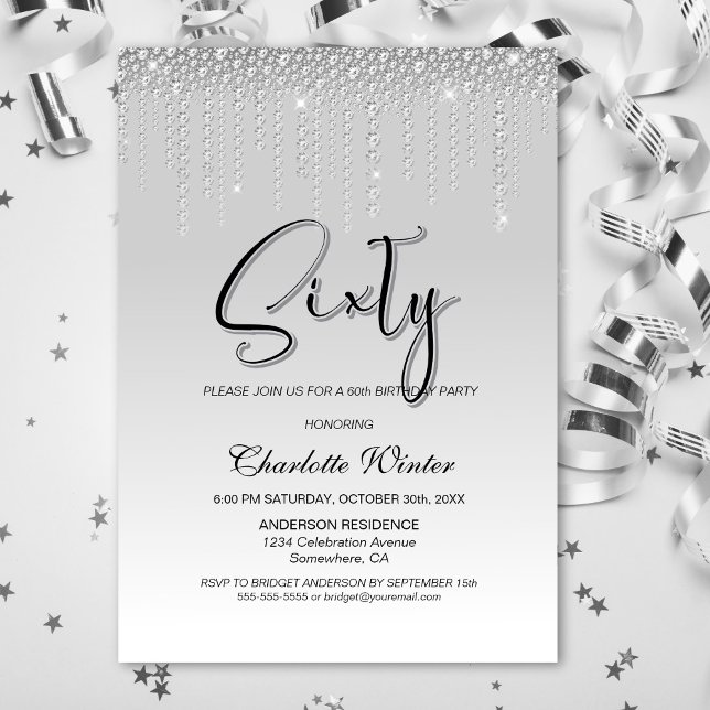 Glamora Silver Diamonds 60:e Födelsedagsfesten Inbjudningar (Skapare uppladdad)