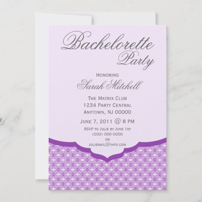 Glamoral Chic Bachelorette Party Inbjudan, Lila Inbjudningar (Framsida)