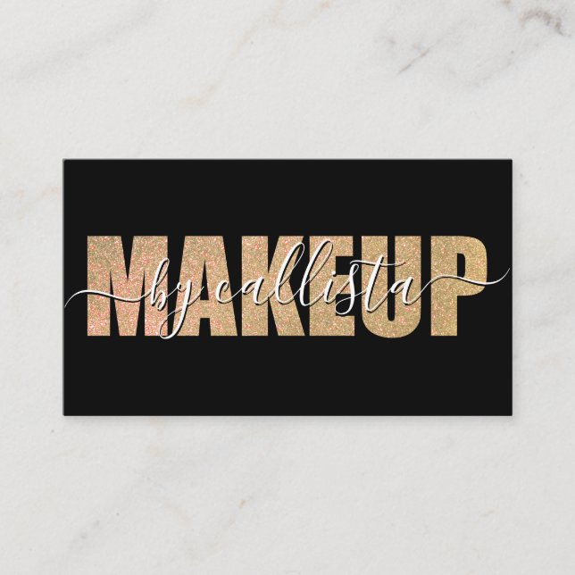 Glamoral Chic Guld Glitter Typography Makeup Visitkort (Framsida)