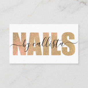 Glamoral Chic Guld Glitter Typography Nail Artist Visitkort