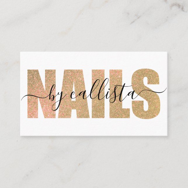 Glamoral Chic Guld Glitter Typography Nail Artist Visitkort (Framsida)