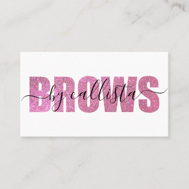 Glamoral Chic Rosa Glitter Typography Brow Artist Visitkort (Framsida)