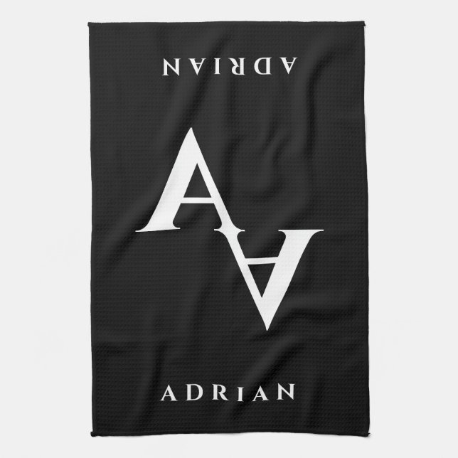 Glamoral dubbla namn monogram svart och vitt kökshandduk (Vertikal)