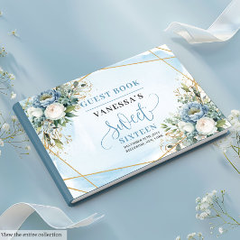 Glamoral Dusty Blue White Peonies Sweet sixteen Gästböcker