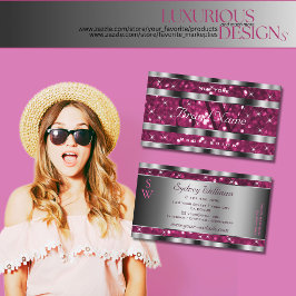 Glamoral Girly Rosa Glitter Stars Monogram Silver Visitkort