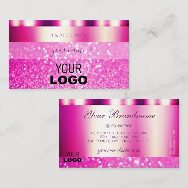 Glamoral Girly Rosa Sparkling Glitter med Logotyp Visitkort (Fram/baksida)