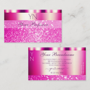 Glamoral Girly Rosa Sparkling Glitter Monogram Visitkort