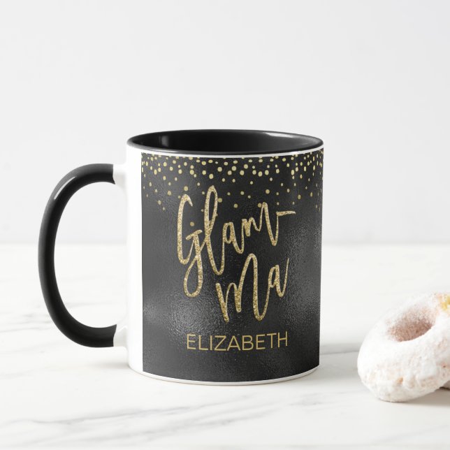 Glamoral Glamma Grandma Black Foil Guld Dots Namn Mugg (Med munk)