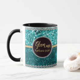 Glamoral Grandma Glam-morsa Blue Grönt Guld Namn Mugg