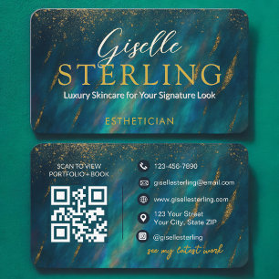 Glamoral Grönt Opal Modern Esthetician QR Code Visitkort