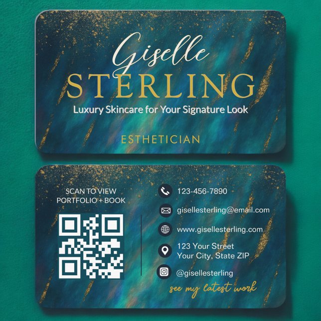 Glamoral Grönt Opal Modern Esthetician QR Code Visitkort (Skapare uppladdad)
