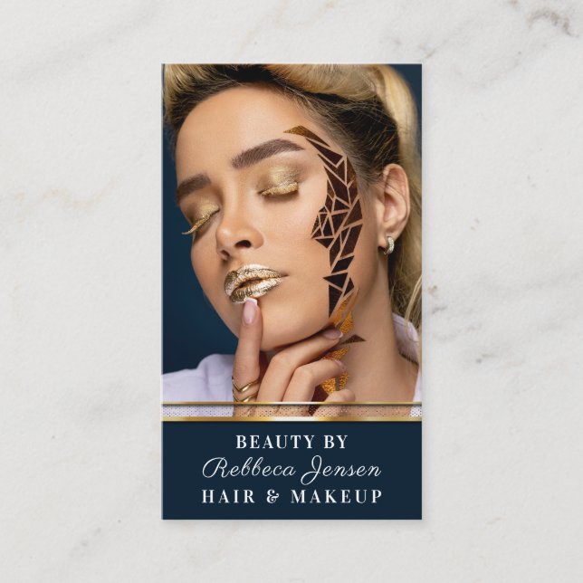 Glamoral Guld Glitter Drip Navy & Guld Glam Läppar Visitkort (Framsida)