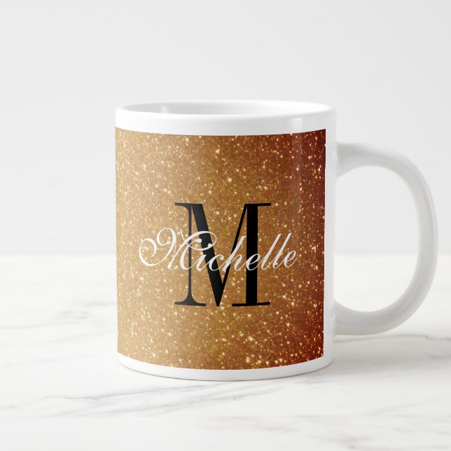 Glamoral guld glitter monogram extra stor storleka jumbo mugg (Höger)