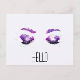 Glamoral Lila Öga & Brows Watercolor Hej Vykort