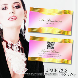 Glamoral Pastel Rosa Guld Gräns med QR-kod Visitkort