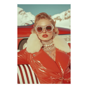 Glamoral Retro Winter Stil i alpinställning Fototryck