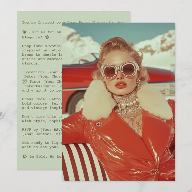 Glamoral Retro Winter Stil i alpinställning Inbjudningar (Fram/baksida)