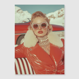 Glamoral Retro Winter Stil i alpinställning Magnetisk Inbjudningskort