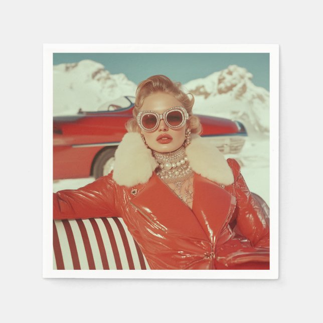 Glamoral Retro Winter Stil i alpinställning Pappersservett (Framsidan)