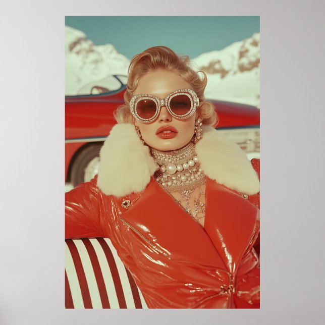 Glamoral Retro Winter Stil i alpinställning Poster (Framsidan)