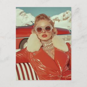 Glamoral Retro Winter Stil i alpinställning Vykort