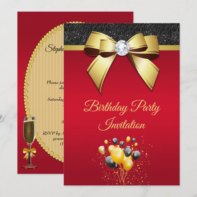 Glamoral, Romantic Elegance Födelsedagsfest Inbjudningar (Fram/baksida)