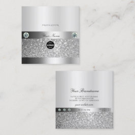 Glamoral Shimmery Silver Gnistra Glitter och Logot Fyrkantigt Visitkort