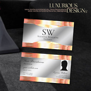 Glamoral Silver Shimmery Ro Guld Monogram Photo Visitkort