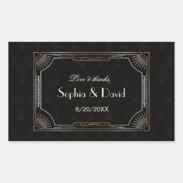 Glamoral Underbar Gatsby Guld Art Deco Bröllop Rektangulärt Klistermärke