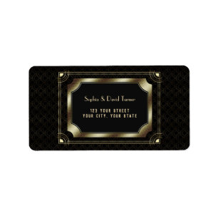 Glamoral Underbar Gatsby Guld Black Art Deco Bröll Adressetikett