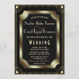Glamoral Underbar Gatsby Guld Black Art Deco Bröll Inbjudningar