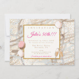 Glamorala 50:e Party-Guld-konfetti-bubblor Inbjudningar