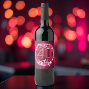 Glamoristisk Shock rosa Neon Glow 40:e födelsedage Vinflaska Etikett